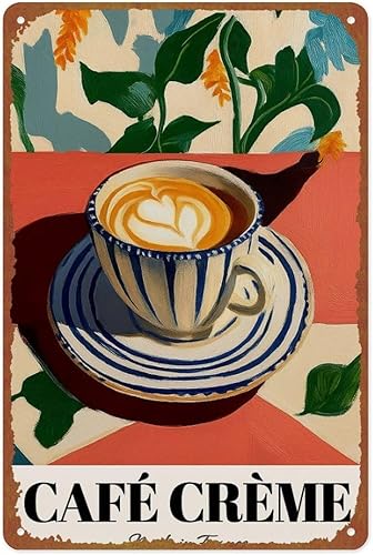 Vintage Cafe Creme Metal Tin Sign - Food Poster Vintage Kitchen Wall Decor For Kitchens, Restaurants, Bars, And Cafes Size: 12x8 Inches