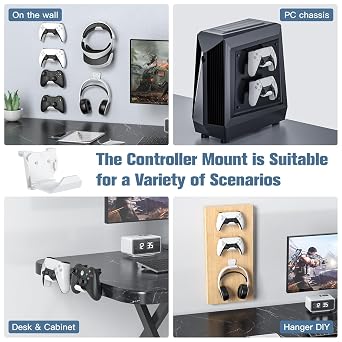 KUNSLUCK 8 Pack Controller Wall Mount for PS5, Xbox, Switch Controller, Wall Mount Stand for Controller&Headset, Adhesive/Screws Installation (White)