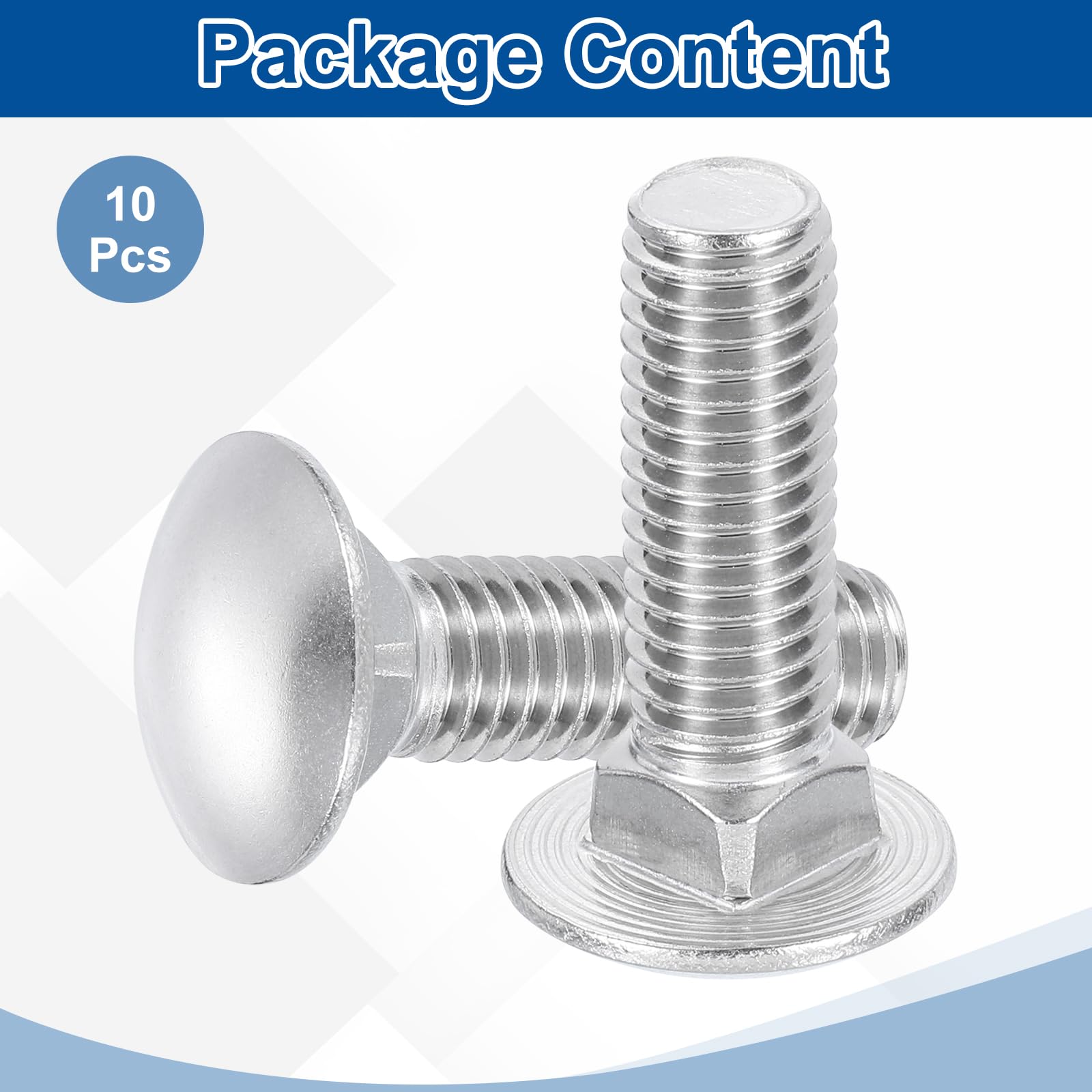 QUARKZMAN 10Pcs Bulloni A Testa Tonda Con Collare 1/2"-13x2" Argento