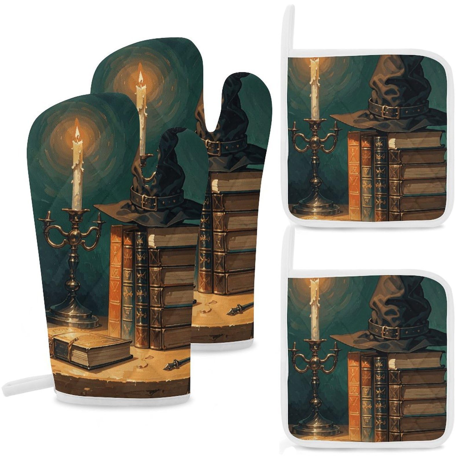 Maniques de cuisine et manettes résistantes à la chaleur Dark Academy lot de 4 avec boucle