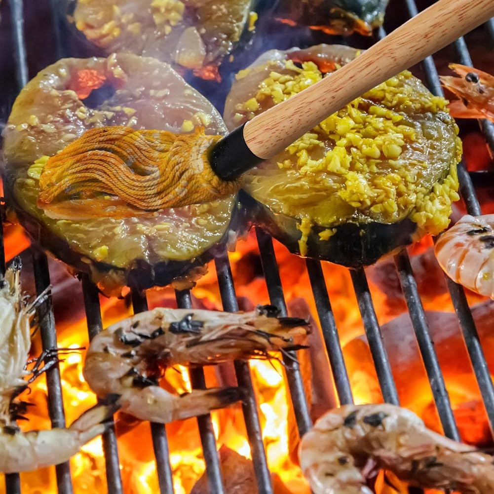 6 18-Calowy Mop do Grillowania z 6 Dodatkowymi Wymiennymi Końcówkami Mop do Pieczenia Sosu BBQ Szczotka z Długim Drewnianym Uchwytem Łatwy Montaż Łatwy w Użyciu
