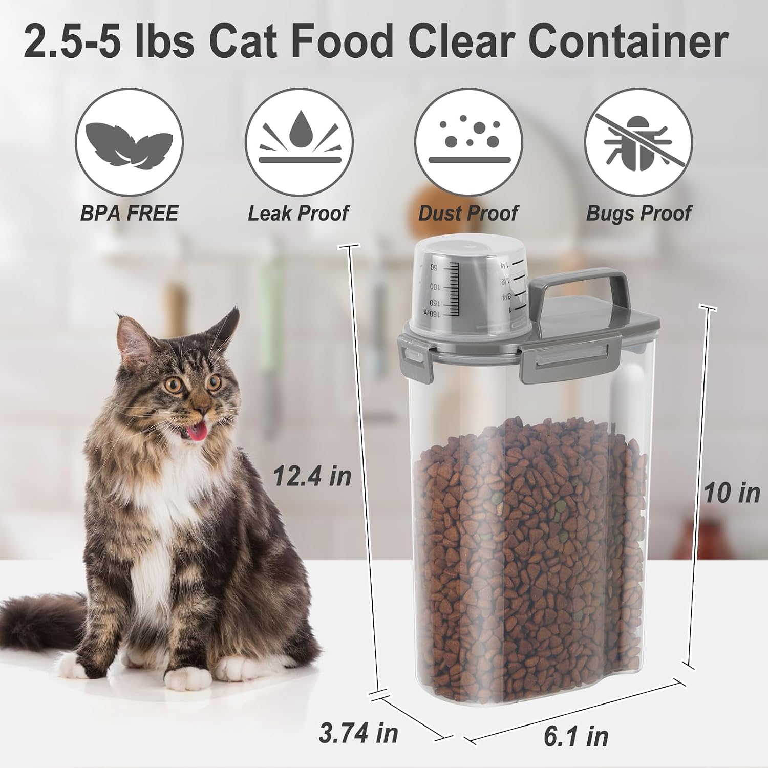 Dog Cat Food Storage Container with Cup (Dark Olive, 2.5L (2 pack)) image 2
