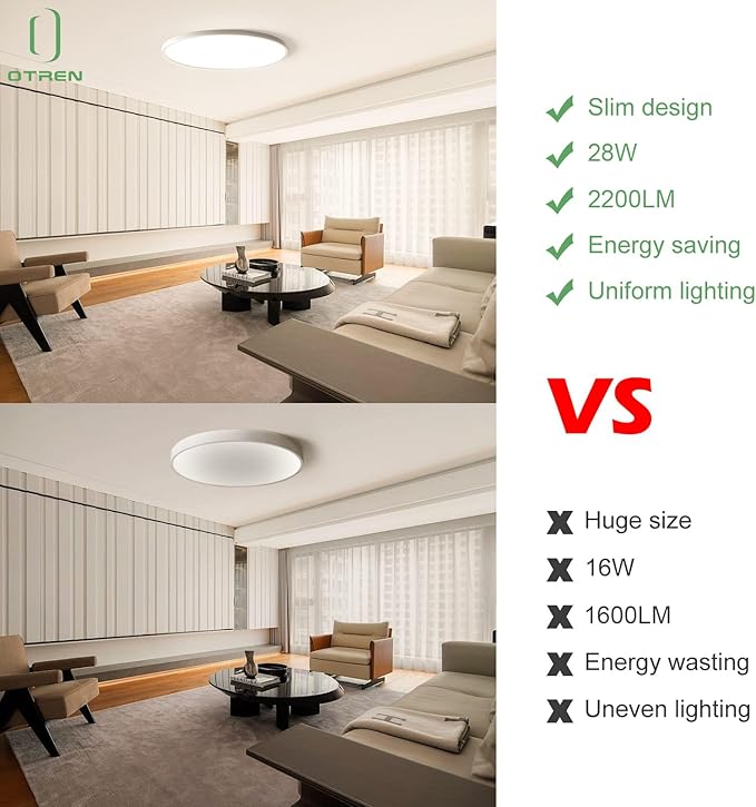OTREN OTREN Ronde led-plafondlamp, 28 W, plafondverlichting 3000 K, modern licht, binnenverlichting voor woonkamer, slaapkamer, keuken, badkamer, IP44, Φ30 cm photo 2