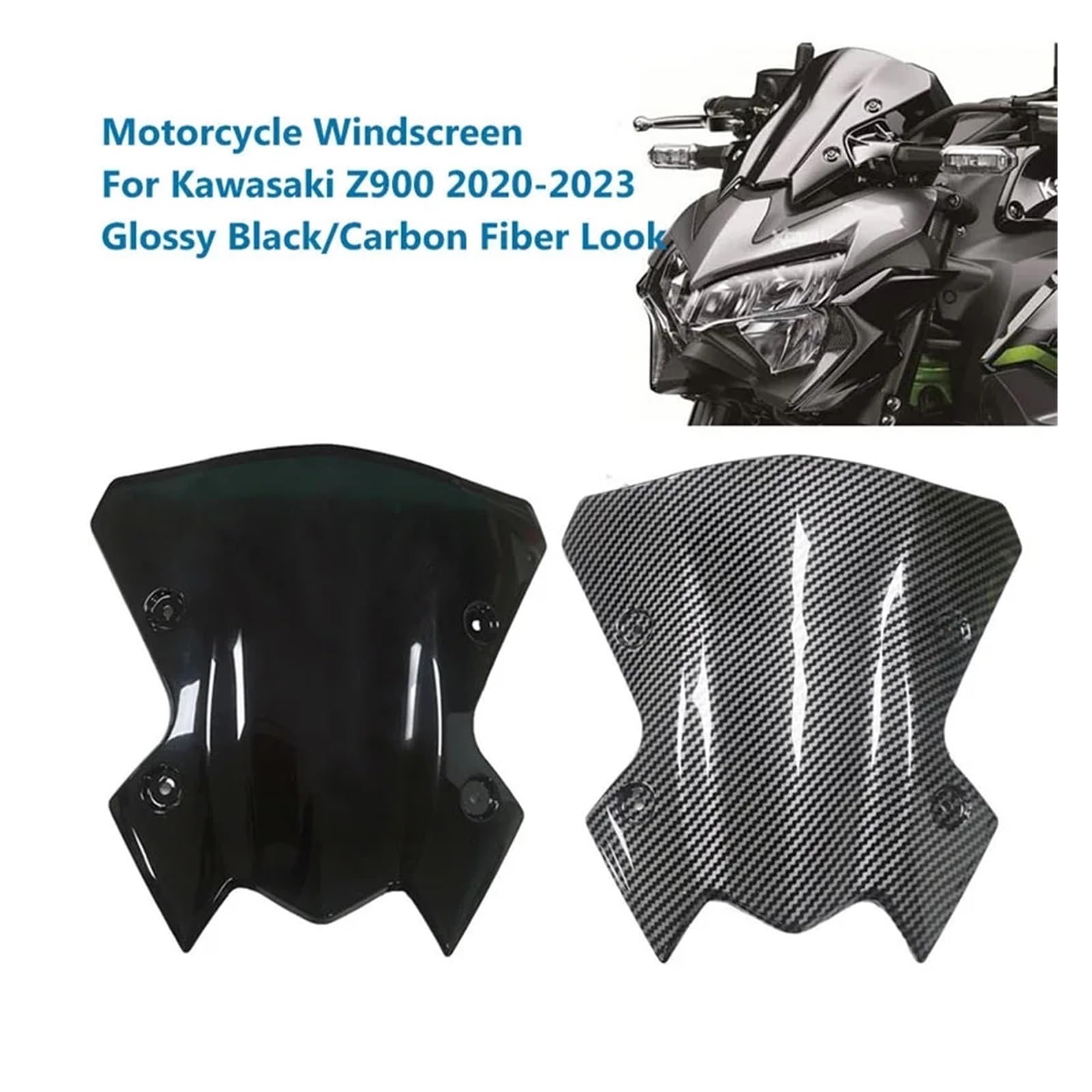 Przednia szyba motocyklowa Szyba Motocyklowa Do Kawasaki Z900 2020-2022 2023 Przednia Plastikowa Osłona Przednia Deflektory Z Włókna Węglowego powietrzadeflektor(Carbon Fiber Look)