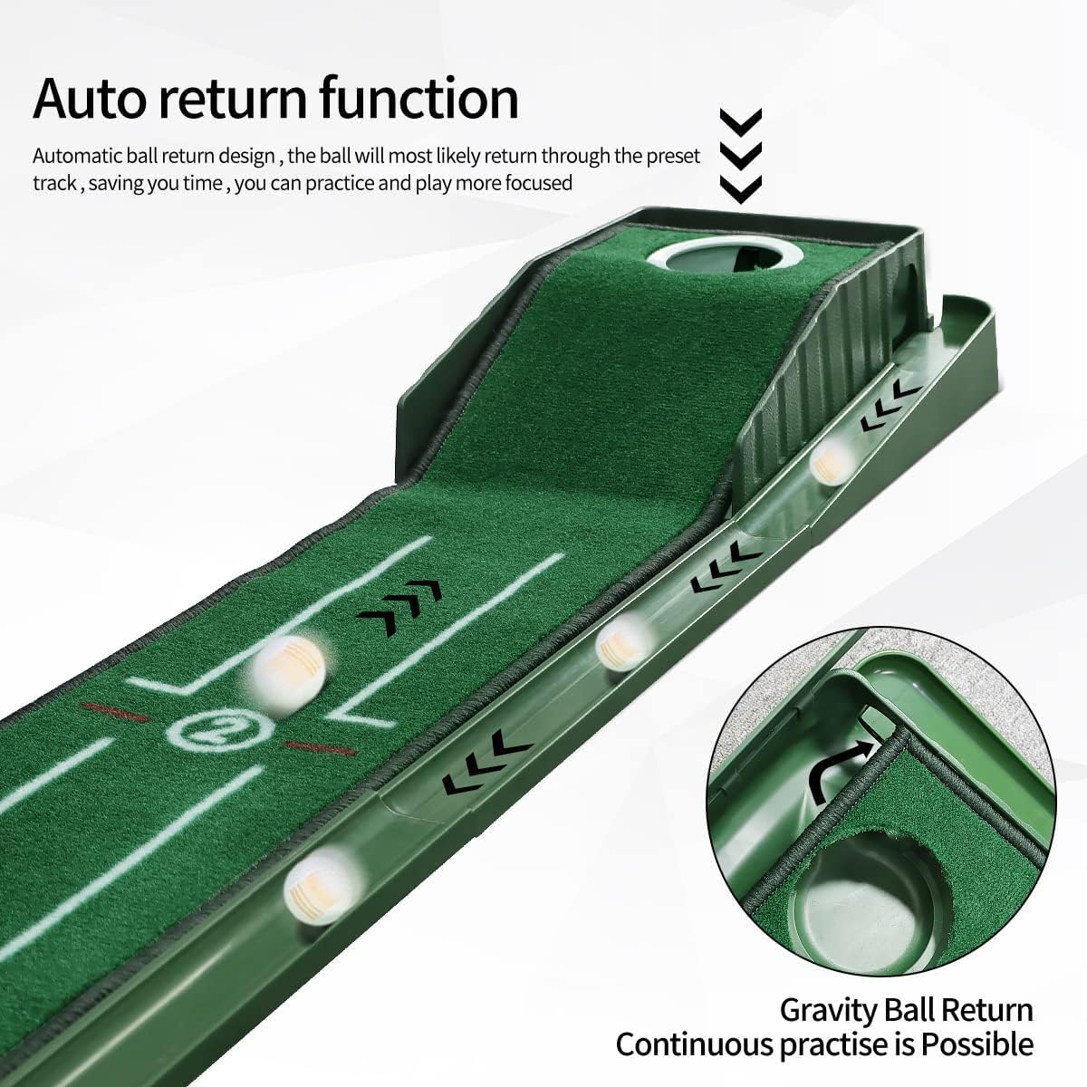 juego de putting green interior, tapete largo con retorno automático, ideal para oficina y casa