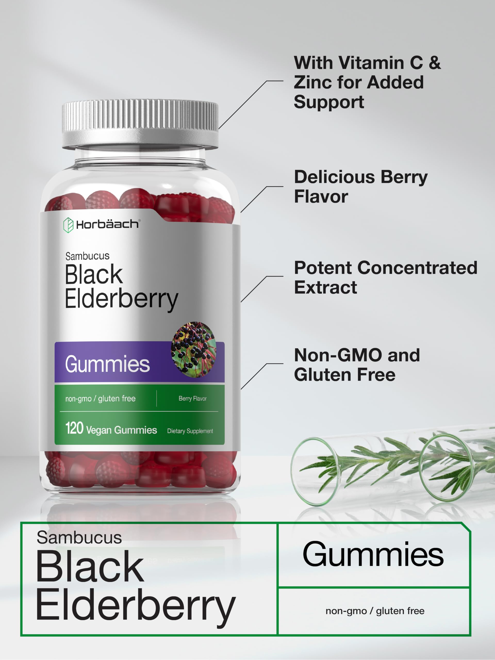 Horbaach Black Elderberry Gummies | 120 Count | Berry Flavor — Amazon image 4