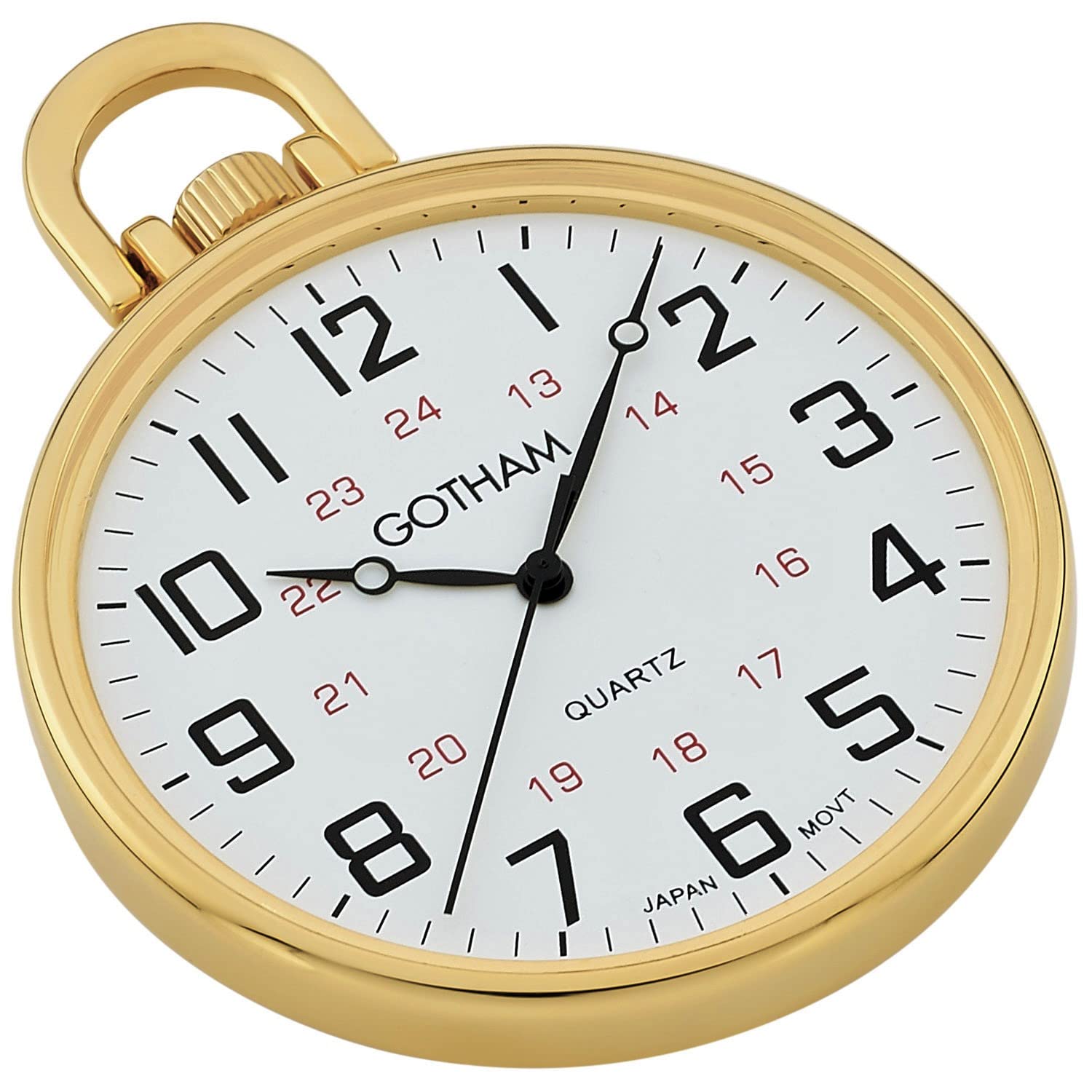 Gotham Men's Gold-Tone Ultra Thin Railroad Open Face Quartz Pocket Watch # GWC15026G