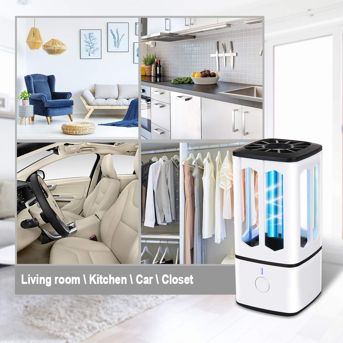 Lámpara de Desinfección UV, Lámpara de Esterilización Portátil con Esterilización Ultravioleta + Ozono, Desinfección y Purificación de Aire, Para Cocinas, Armarios, Automóviles, Viajes