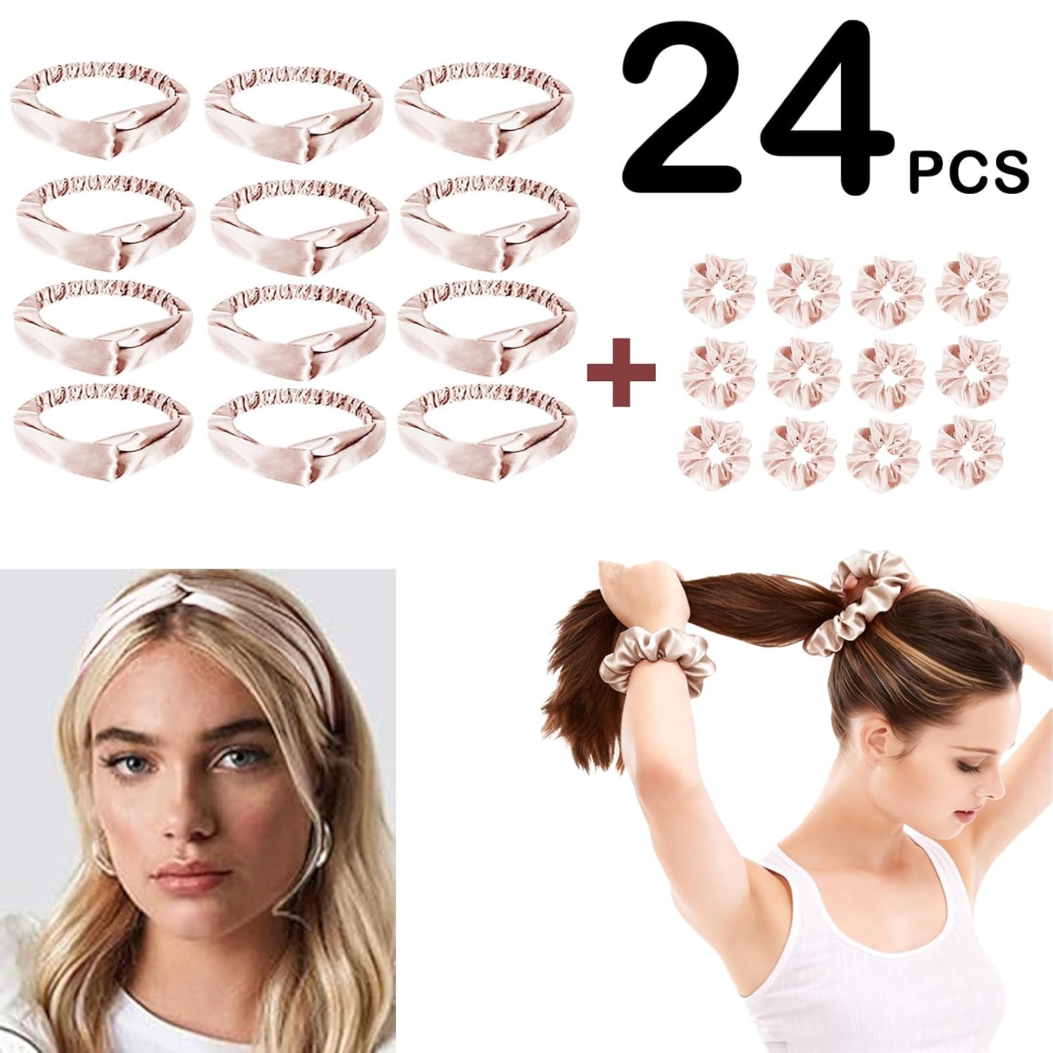 WJing Yi Jia 24Pcs Womens Fashion Headbands Satin Headband Silk Hairband Silky Head Bands Hair Wraps Hairbands Scrunchies Gifts