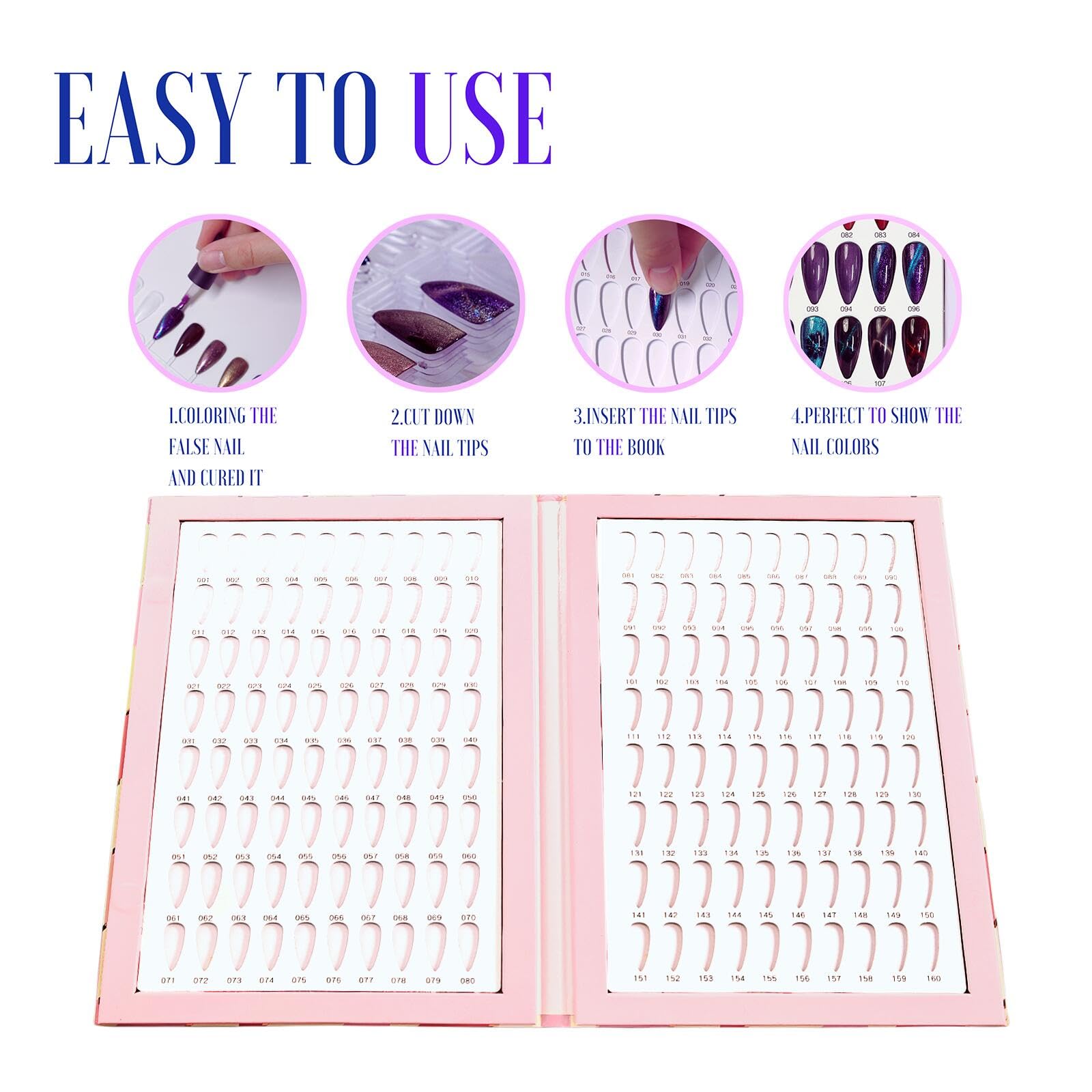 Acycoin2A Nail Colour Chart with 160 Colours and 240 Nail Tips, Colour Chart for UV Gel Nail Polish (B), 160 colors, 0 ml (Pack of 240) - Image 4
