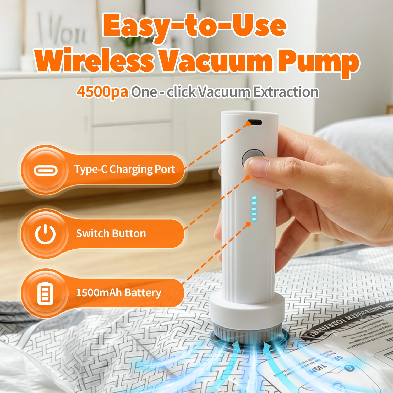 Sacchetti sottovuoto a compressione, confezione da 15 sacchetti sottovuoto riutilizzabili da viaggio con pompa wireless, 3 dimensioni salvaspazio, sacchetti sottovuoto per vestiti, include una borsa