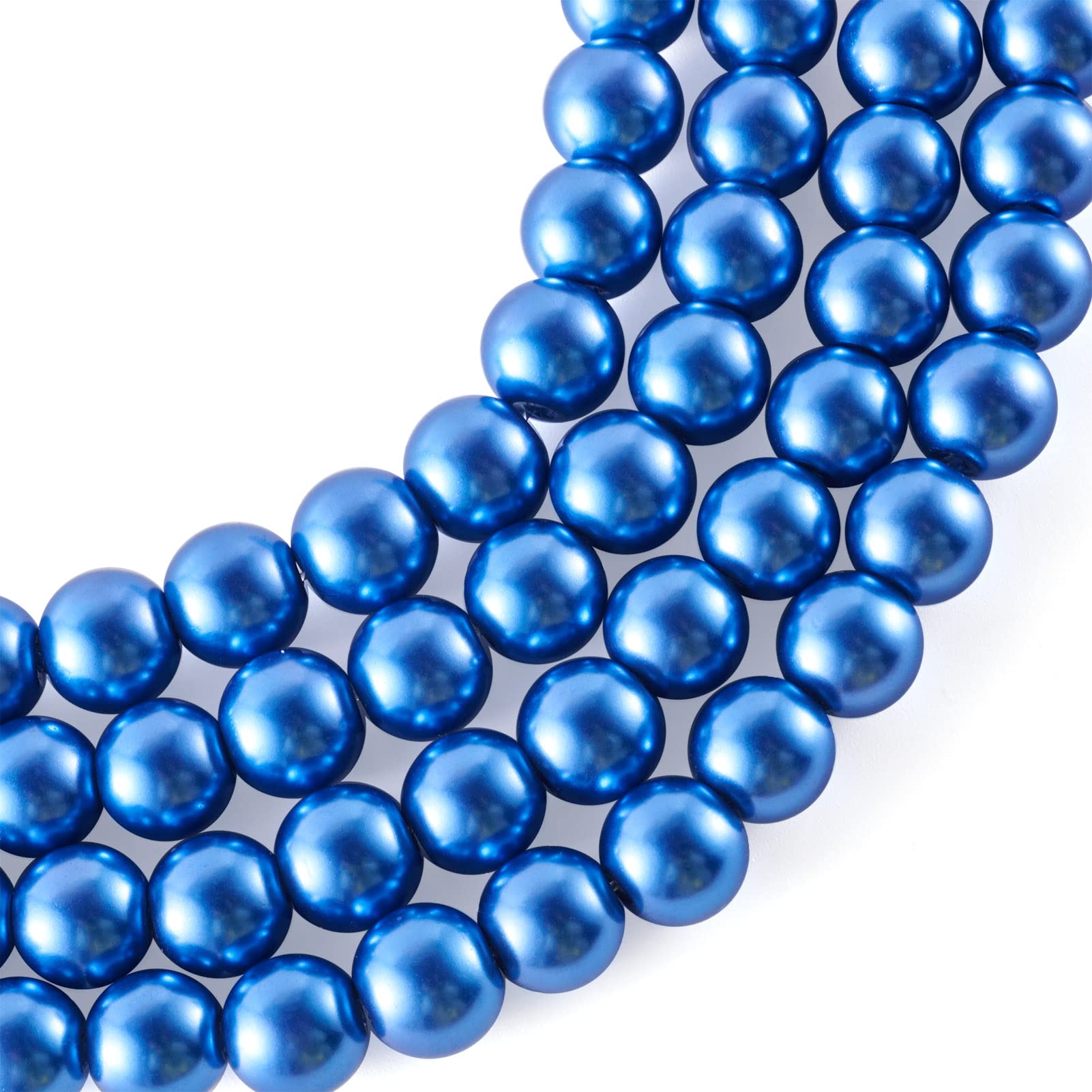 Cheriswelry 200 pcs 8mm Glass Pearl Beads Round Pearlized Spacers Painted Satin Luster Glass Pearl Charms for Jewelry Bracelet Earrings Making, Royal Blue