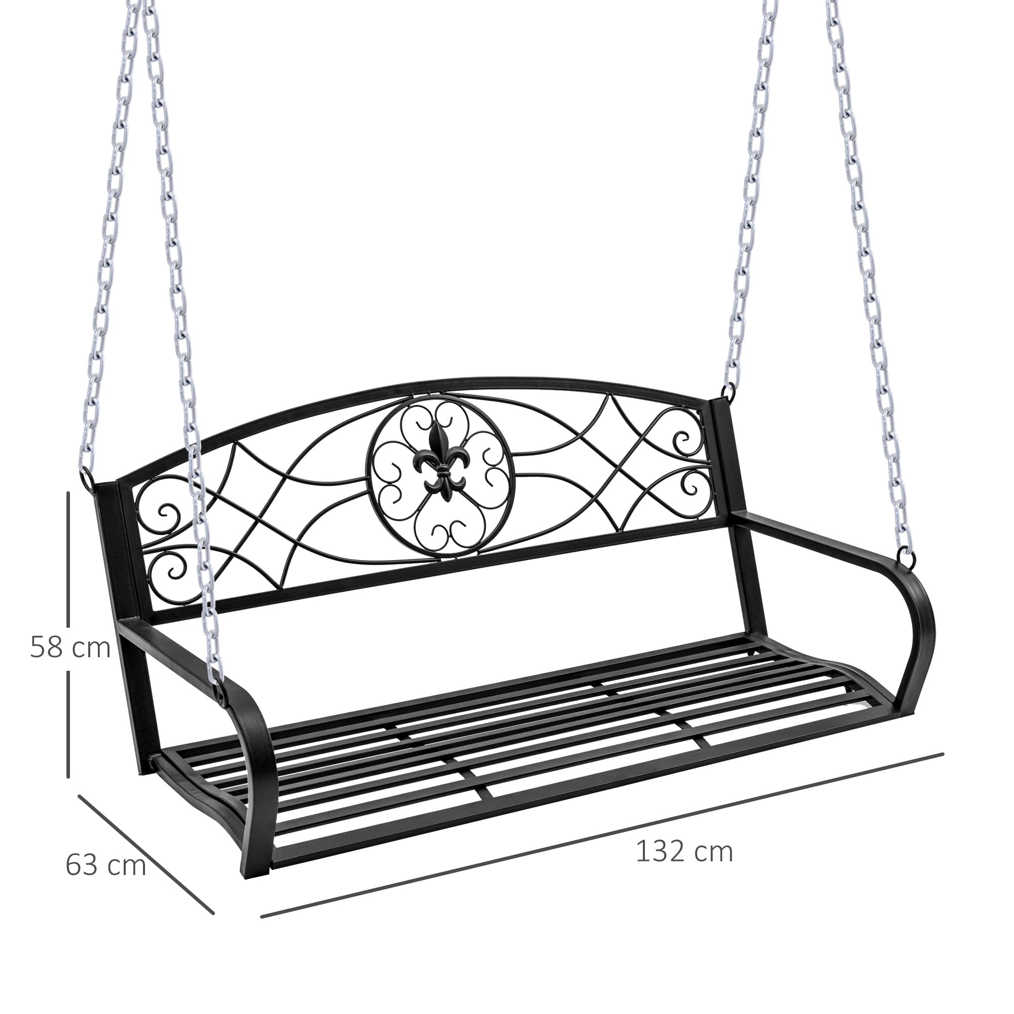 Outsunny Dondolo 2 Persone Design Classico Catene Incluse da Giardino Acciaio 132 x 63 x 58 cm Nero