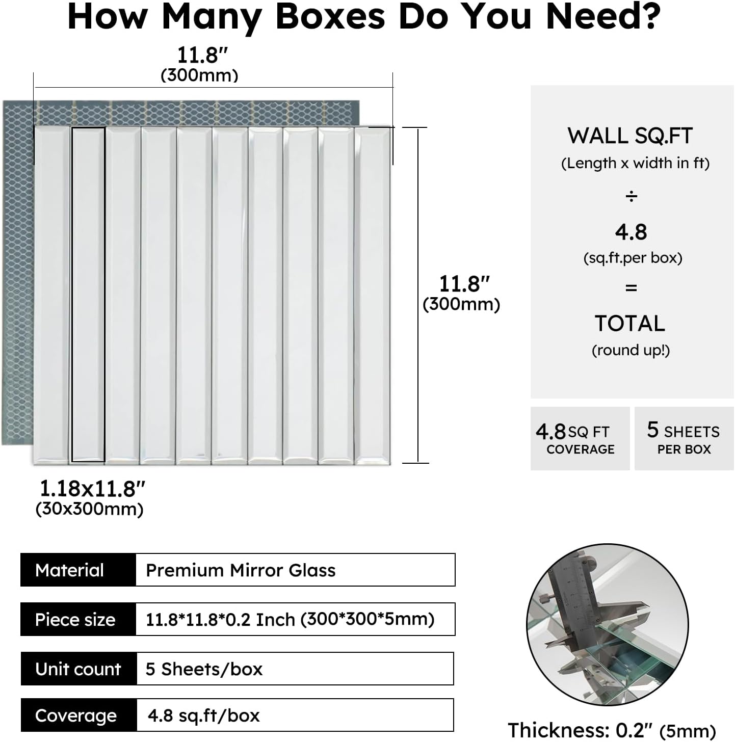 Diflart Beveled Mirror Backsplash Tiles for Kitchen, Silver Strip, 12x12 Inch, Mirror Strip Tile for Bathroom Accent Wall, Pack of 5 Sq.ft