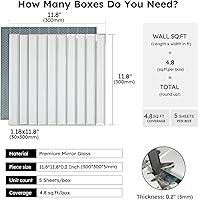 Vista 2 de Diflart Azulejos de Espejo para Salpicadero de Cocina, Tira Plateada, 12x12 Pulgadas, Azulejo de Espejo Biselado para Pared de Baño