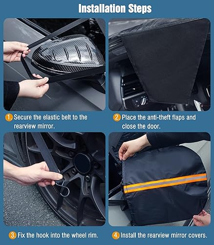 Vista 5 de YeewayVeh Cubierta para parabrisas de camión para hielo y nieve, cubierta gruesa de tela Oxford 650D, cubierta protectora de escarcha con espejo