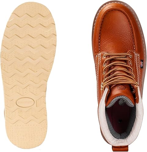 Miniatura 5 de SUREWAY Botas de trabajo de cuña de 6 pulgadas para hombre, puntera suave, cuero de grano completo de primera calidad, botas de trabajo ligeras,