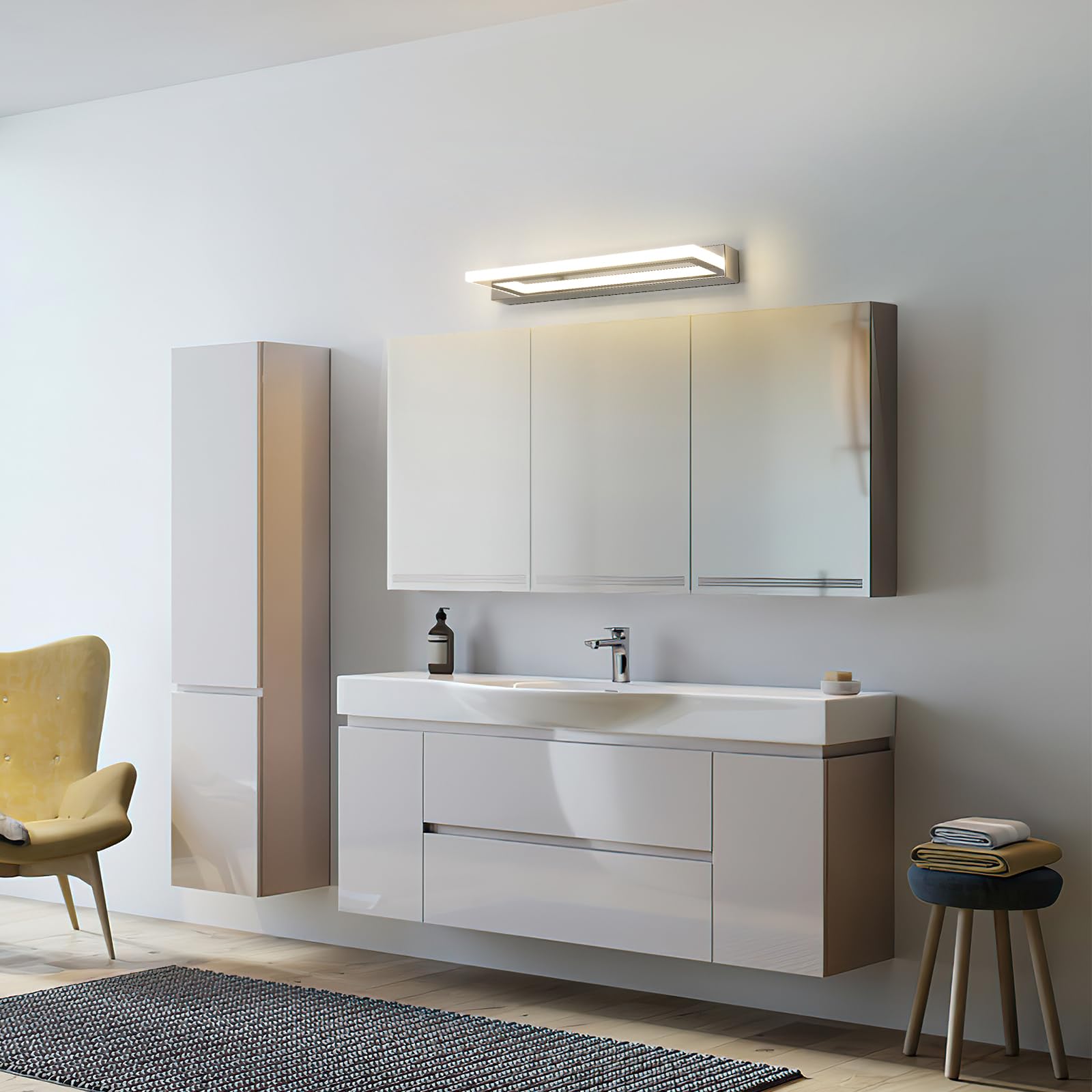 Toolight Lámpara LED de Espejo 9W 800LM, 42cm Lámpara de Baño Blanco Neutro 4500K, Lámpara LED de Pared Moderno Apliques Espejo de Baño LED, Plata, 220V