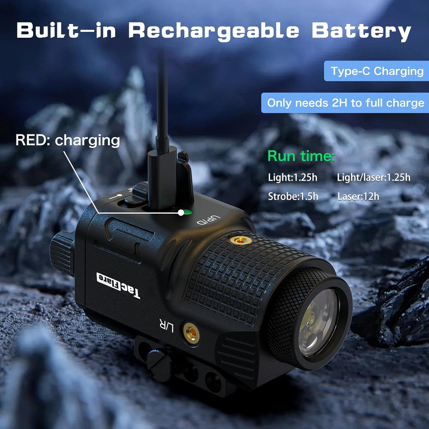 Pistol Laser Light Combo - 800 Lumens Laser Beam and Flashlight for Pistol with Picatinny 1913 Rail, Tactical Blue Gun Laser Light Combo, USB C Rechargeable 500mAh Battery, 2mW