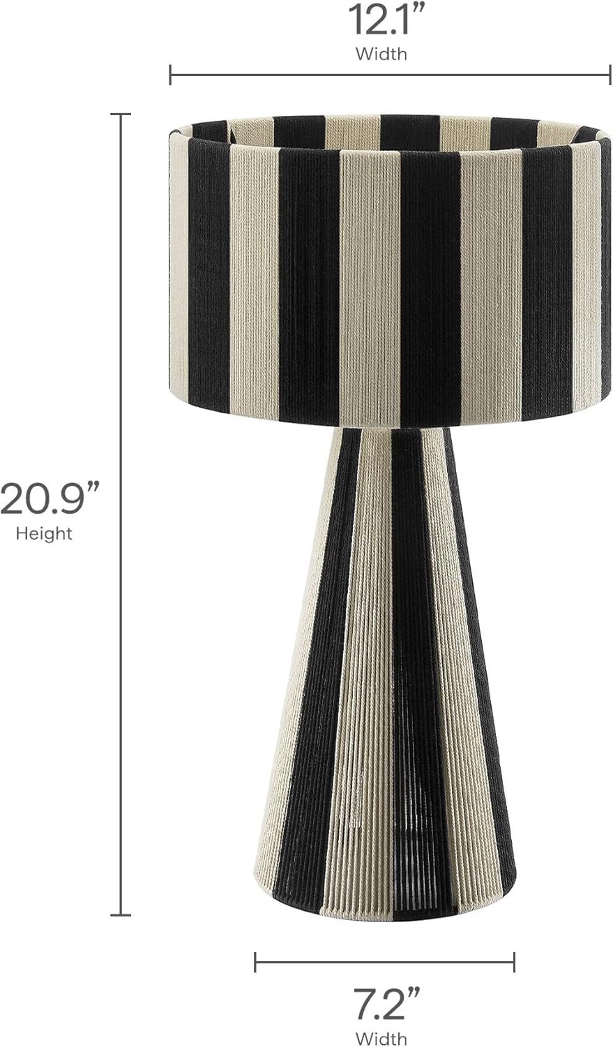 Modway Renae Vintage Modern Cotton Thread Table Lamp in Black - Unique Retro Boho Accent Lamp with Metal Base and Evenly Spaced Striped Design