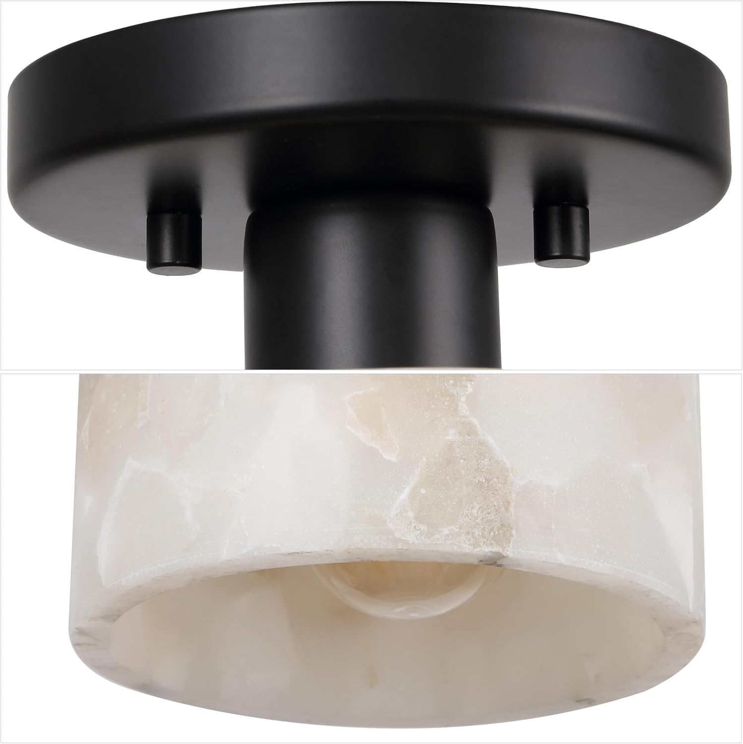JONATHAN Y 5.13" White 1-Light Marbling/Black Modern LED Semi Flush Mount Ceiling Light, White Marbled Alabaster Cylinder Shade, Minimalist Fixture for Hallway, Bedroom, Bathroom, Closet (JYL1206B)