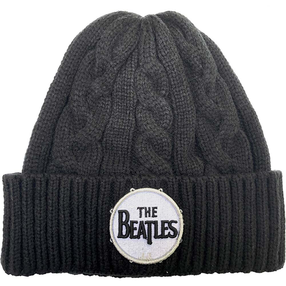 Paradiso Clothing Unisex Black The Beatles Drum Band Logo Cable Knit Beanie Hat - One Size