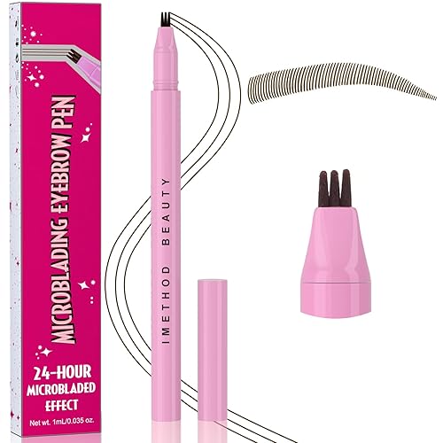 iMethod Microblading - Lápiz de cejas con aplicador de punta de micro tenedor de 3 puntas, crea cejas de aspecto natural, permanece encendido todo