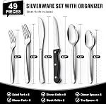 49-Piece Silverware Set with Organizer, Heavy Duty Stainless Steel Flatware for 8, Cutlery Utensil Sets with Steak Knives, Rust-proof, Mirror Polished, Dishwasher Safe