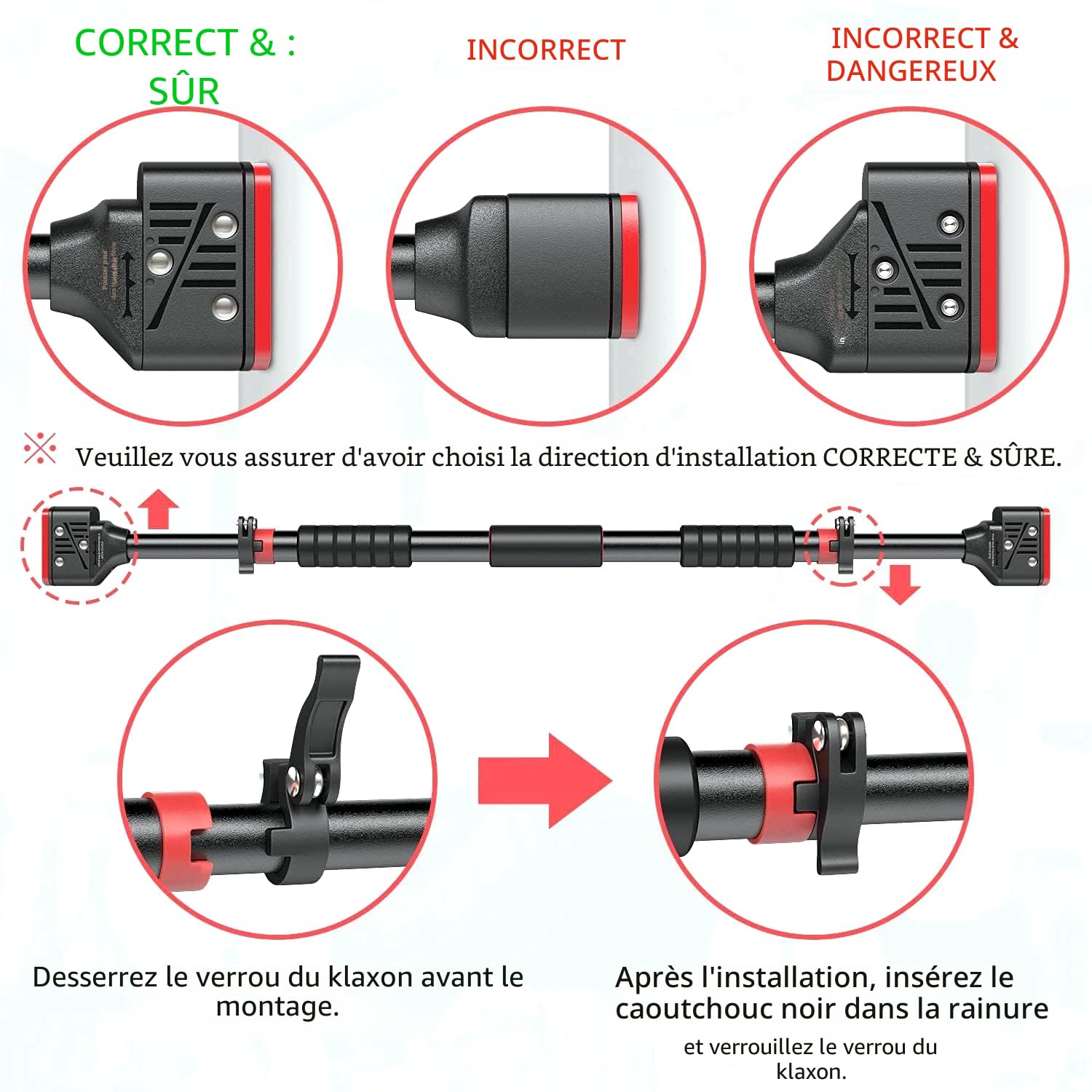 Barre de traction réglable de 71 à 95 cm pour usage intérieur, barre de traction murale, poignée sécurisée, antidérapante et chargeable jusqu'à 200 kg
