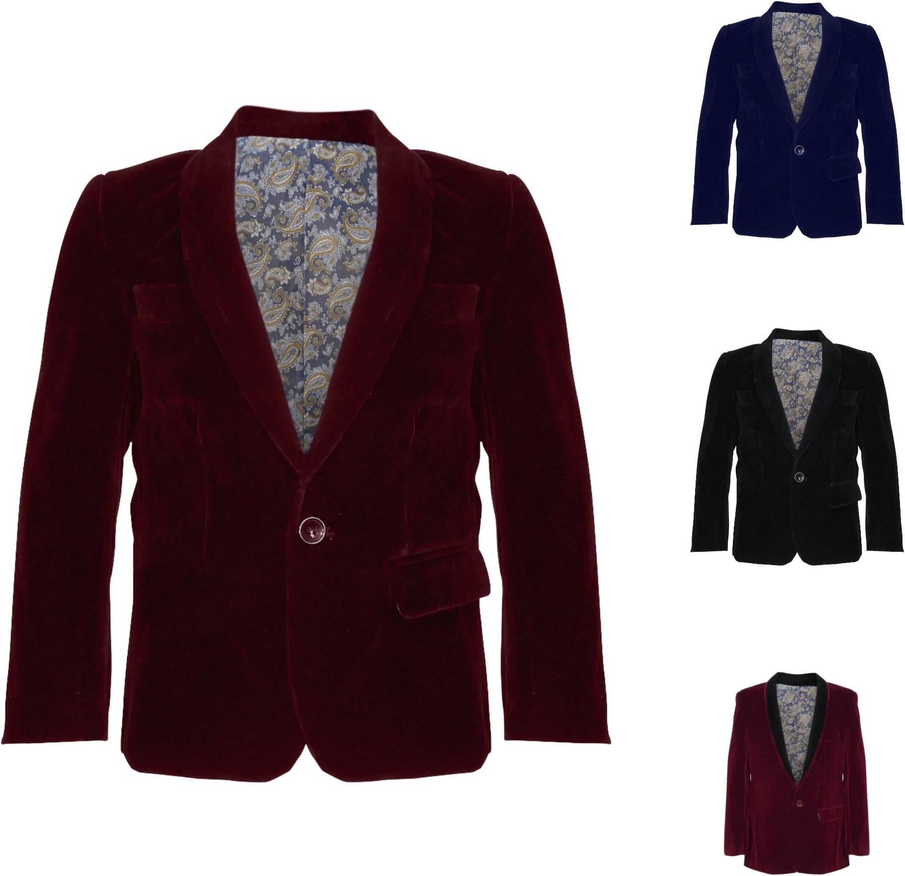 Suffies® Boys Kids Velvet Blazer Jacket Black/Navy/Burgundy 1-15 Years Paisley Lining