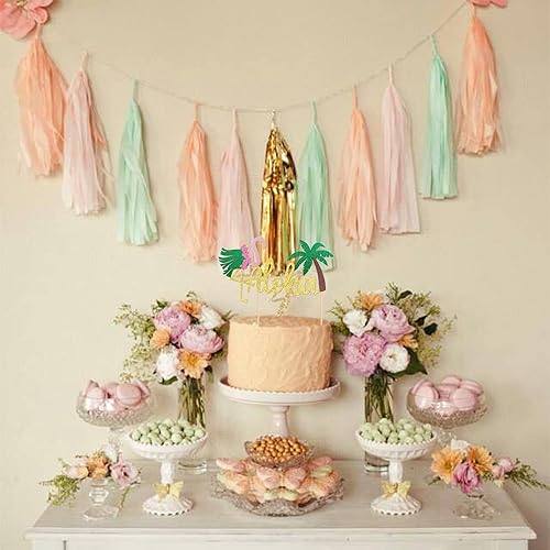 Miniatura 6 de 1 decoración para tarta de Aloha con purpurina para baby shower, paleta, palmera, flamenco, decoración para verano, hawaiano, Luau, tropical, Aloha,