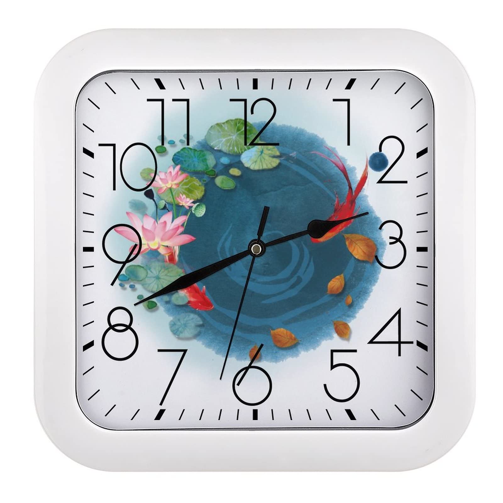 Horloge poisson rouge carrée 26x26cm avec grands chiffres bien lisibles