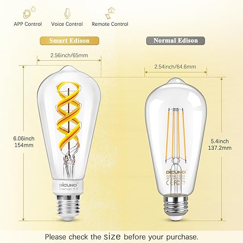 Miniatura 4 de DiCUNO Bombilla inteligente Edison ST64, bombilla inteligente WiFi que cambia de color, bombilla de filamento Vinatge ST64 funciona con Alexa y
