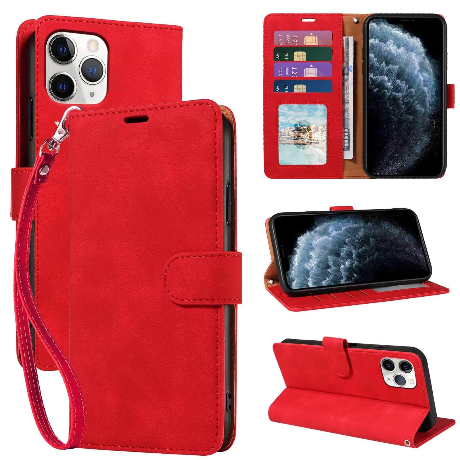 JHWVVTF for iPhone 11 Pro Max Case Wallet, RFID Blocking 4 Card Slots Holder, 11 Pro Max Phone Case, Wrist Strap, Shockproof Protective, Stand Soft PU