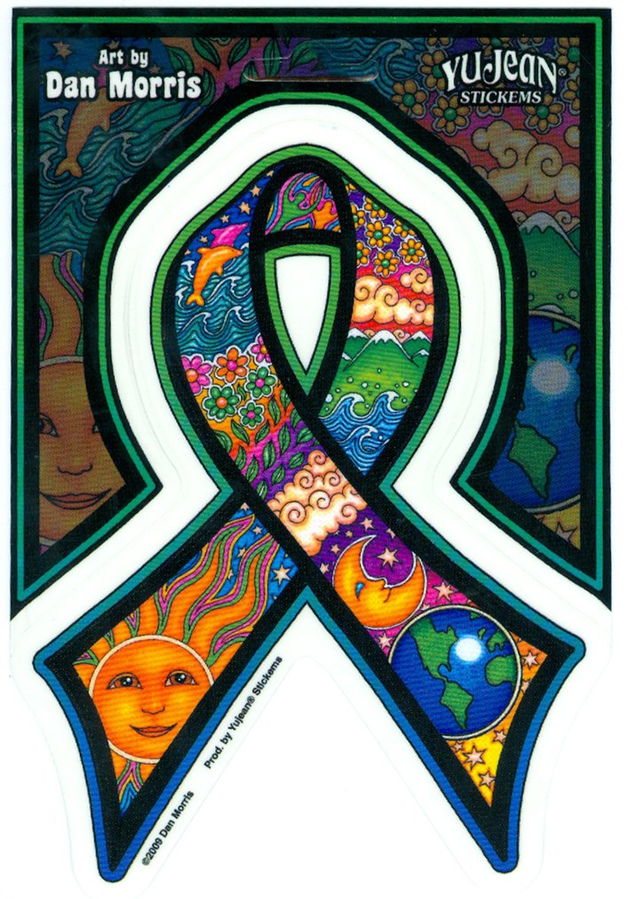Dan Morris - Earthday Ribbon Sticker Decal - 4 1/4"w x 5 1/2"h - Weather Resistant, Long Lasting for Any Surface
