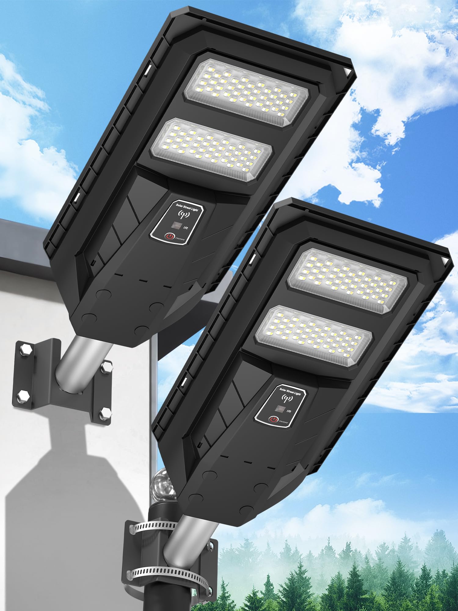 Ofuray Solar Straßenlaterne für Außen, 3000K/4000K/6500K Solarlampen mit Bewegungsmelder, Solar Strahler Dämmerung bis zum Morgengrauen, IP67 Wasserdicht für Gärten,Garage, Parkplatz, OLT-2Pack