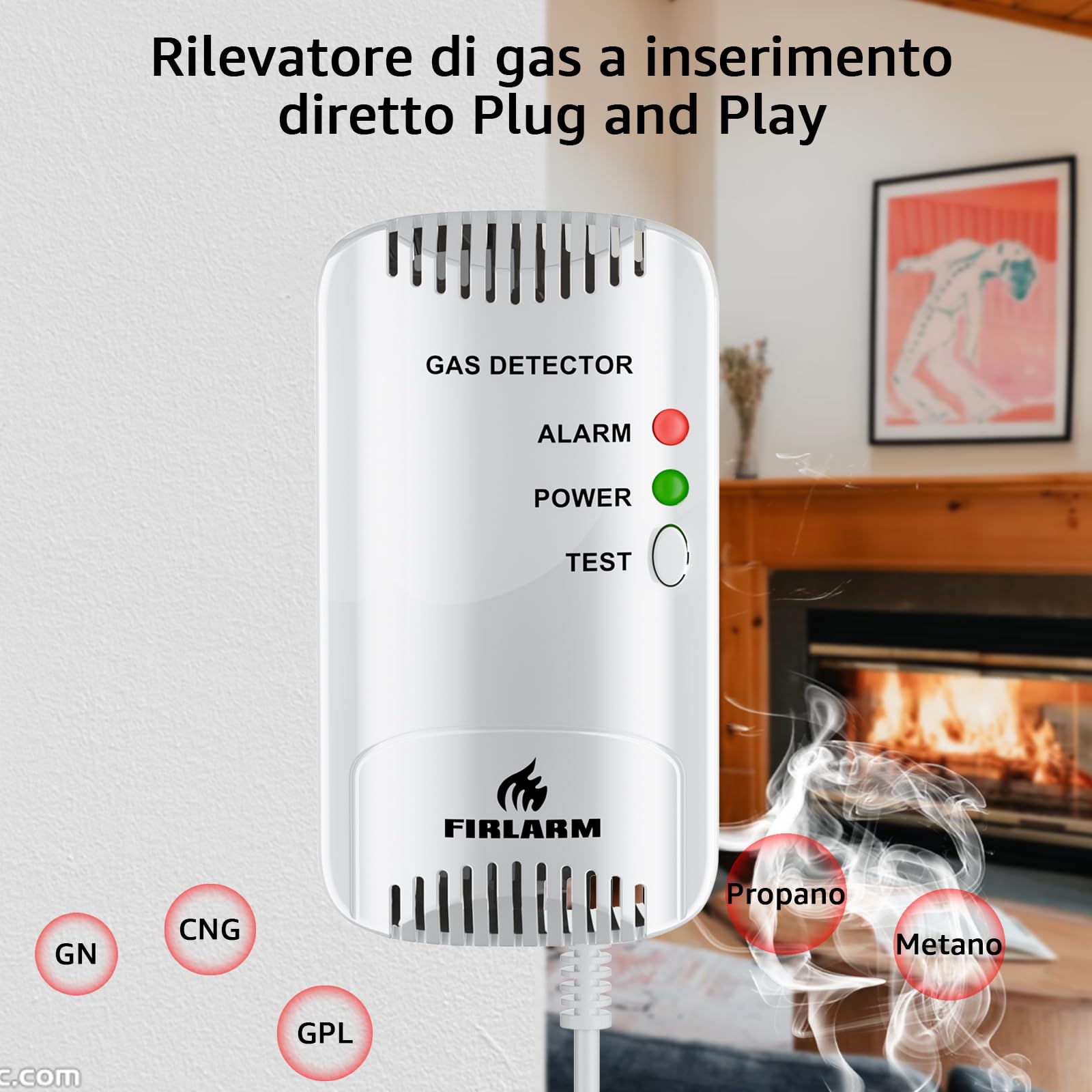 Firlarm - Rilevatore di gas, rilevatore di gas GPL/gas naturale/carbone, allarme per gas metano e propano butano
