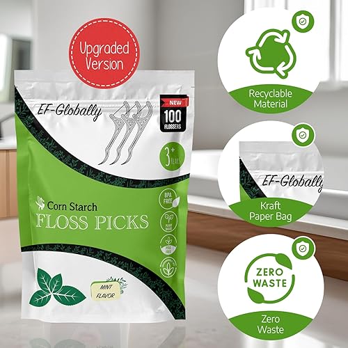 Miniatura 6 de Dental Floss Picks, Plant-Based and Eco-Friendly, No Break and No Shred Floss, 100 Count, Mint