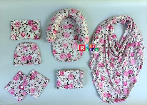 Miniatura 4 de Juego de 9 piezas de funda para asiento de coche infantil, cubierta para reposacabezas, sombrero, bufanda de enfermería, 25JE01