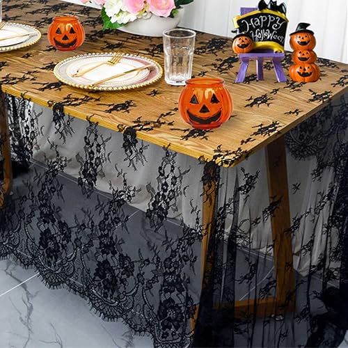 Pardecor Mantel de encaje rectangular de 60 x 120 pulgadas, mantel de encaje con pestañas, vintage, reutilizable, mantel de encaje bordado floral,