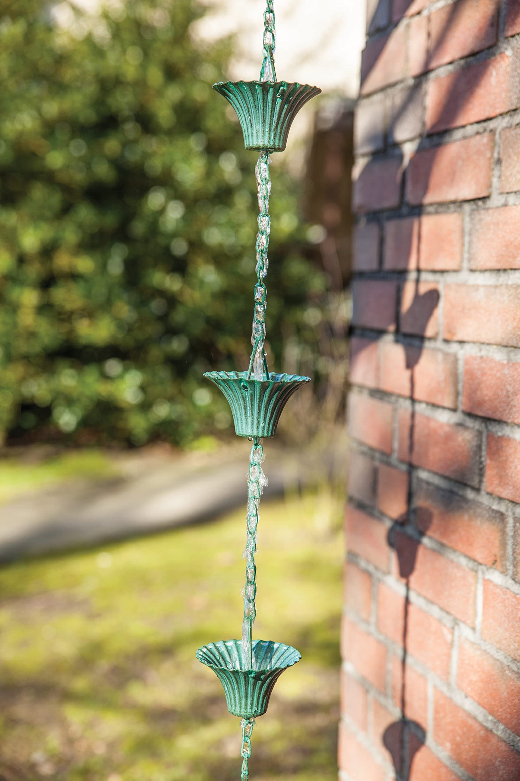 Esschert Design Chaîne d'eau de Pluie en Fer Vert 7,9 x 7,9 x 254 cm