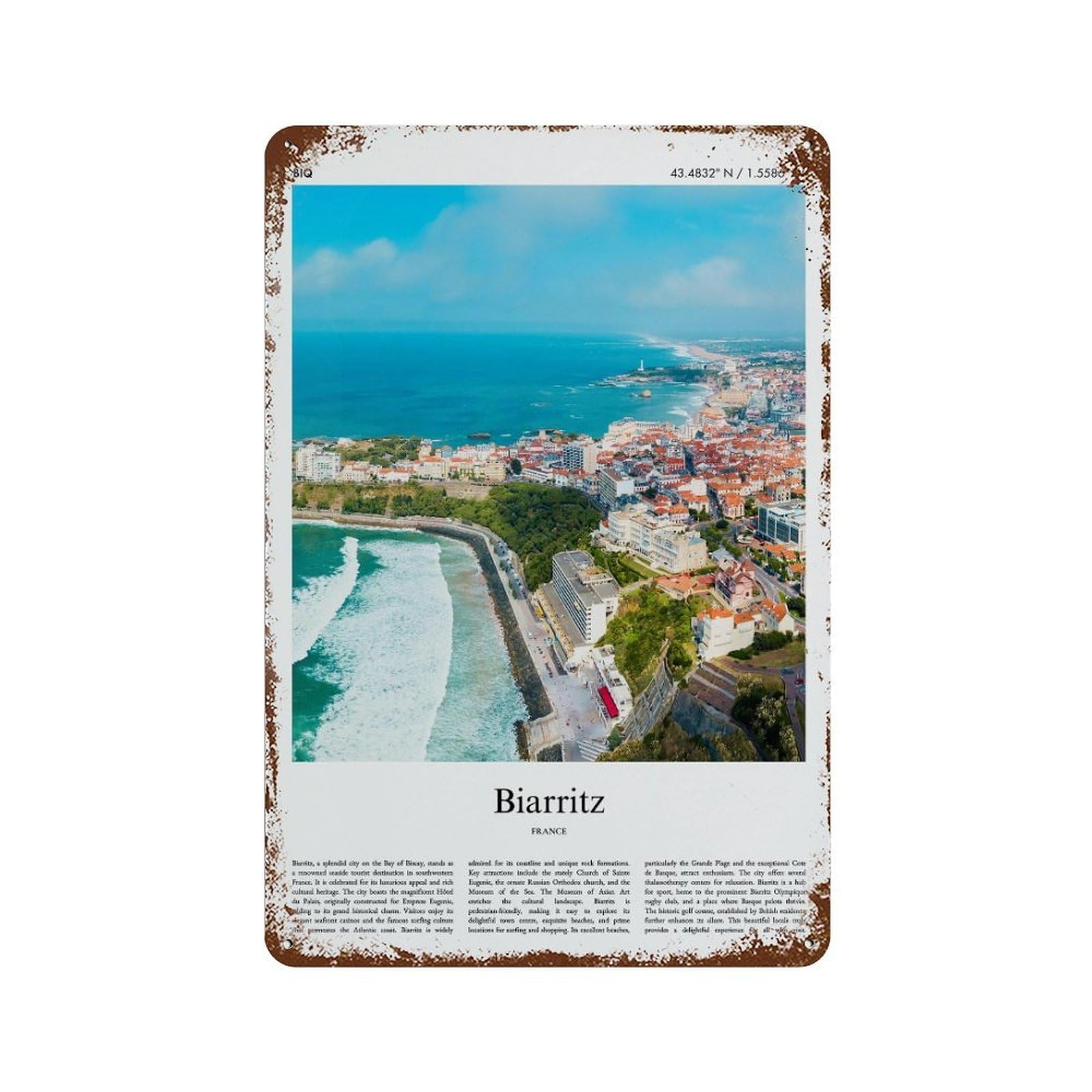 xiaoxiaoshen Biarritz France City Scenery Wall Decor Art Metal Tin Poster Modern Home Decor Art Home Bar Shop Decorations Vintage Sign 30x20cm