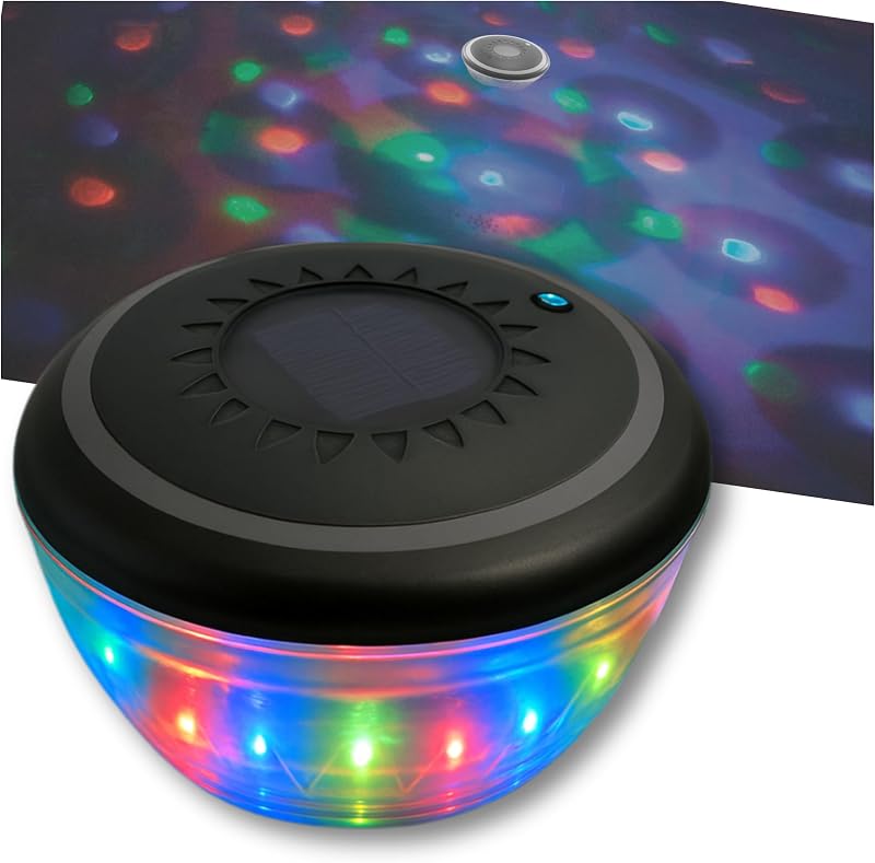JUEGO | Espectáculo de luces flotantes en la pileta | 7 modos de luz | para Todo Tipo de Piscinas | Luz LED solar flotante para piscinas elevadas y enterradas. Espectáculo de luces multicolor, resistente al agua y con control remoto.