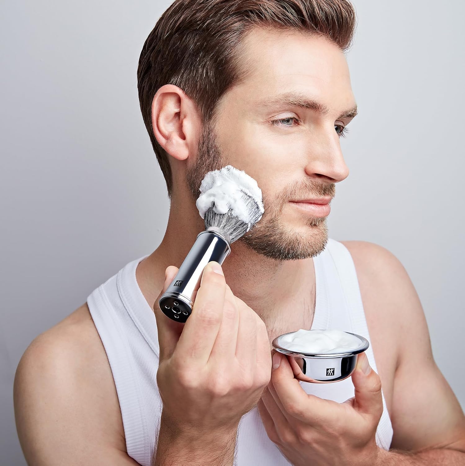 ZWILLING Pennello da barba (adatto per i viaggi, capelli sintetici, testina di rasatura svitabile, vegano, setole morbide e di facile manutenzione), argento