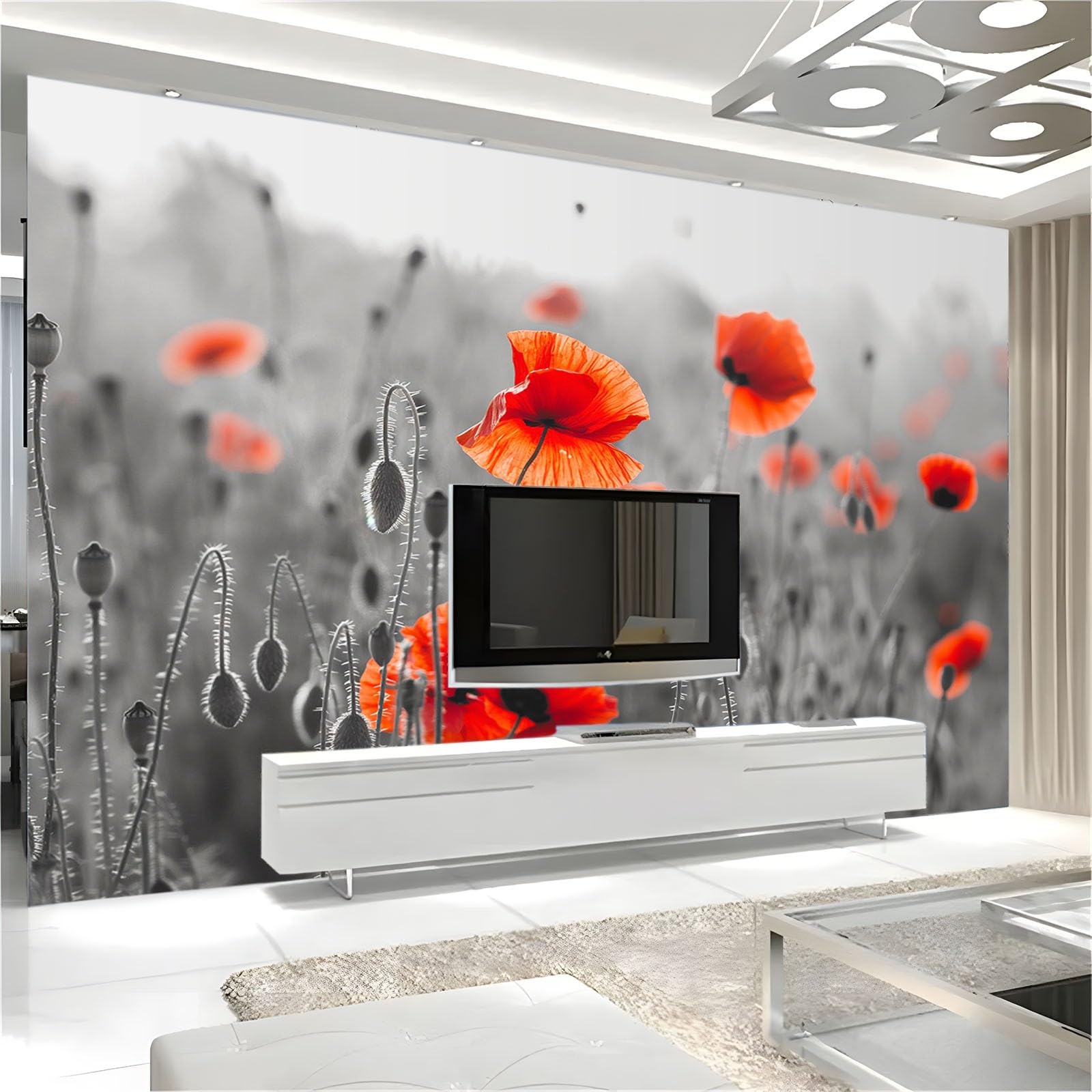 3D Mohn Tapete Wohnzimmer - Rote Mohnblumen Vliestapete 350x256 Cm