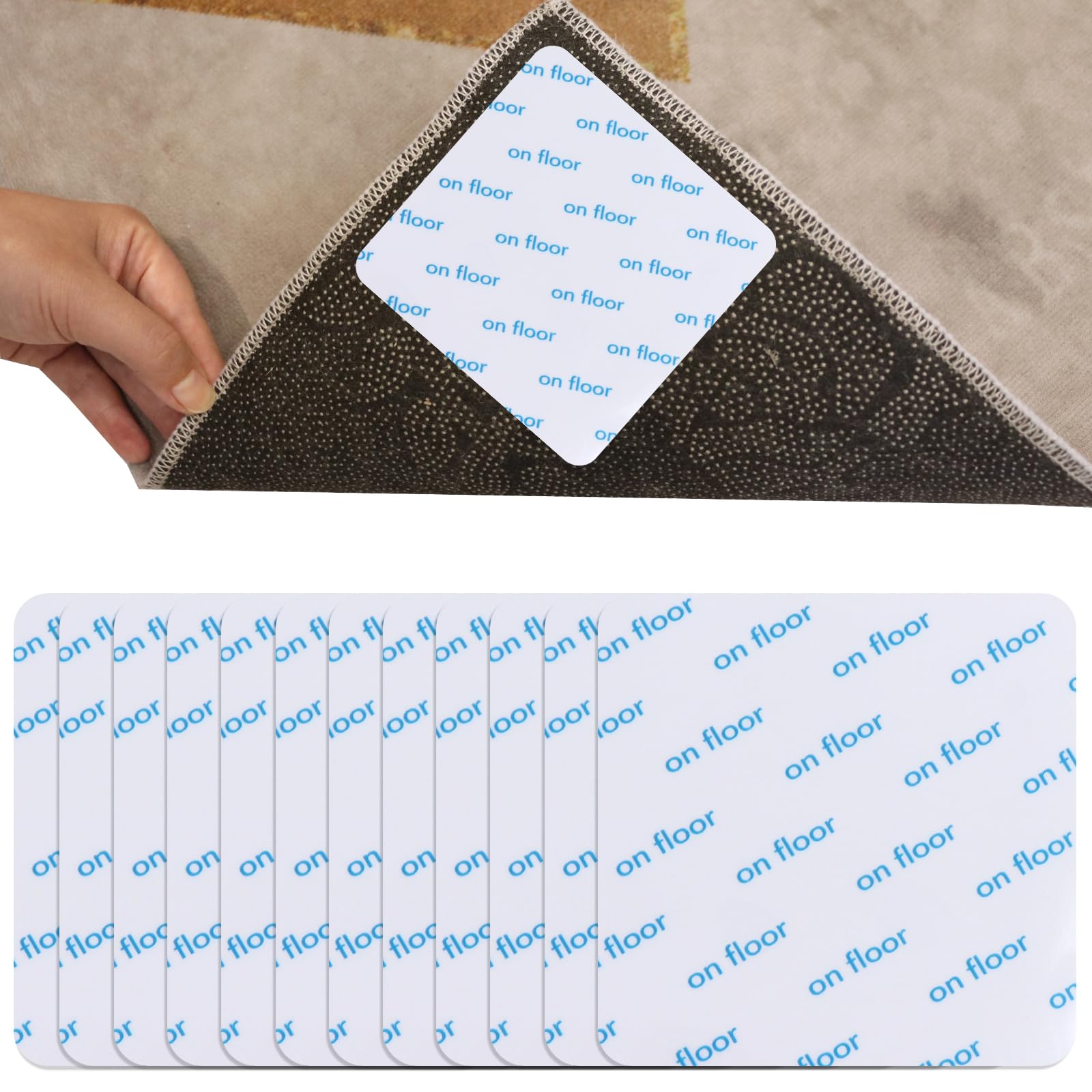 OSLEN Rug Grippers Pad Non Slip Rug Grips 12 PCS Square Grippers for Rug Reusable 10 * 10cm Rug Pads Grippers Anti Curling Carpet Grippers for all Types and Sizes of Rugs to Keep Your Rug in Place