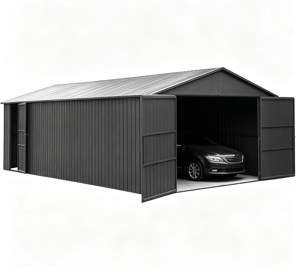 12x30FT Metal Garage Shed, Metal Carport Storage Shed for Fleets&Machinery