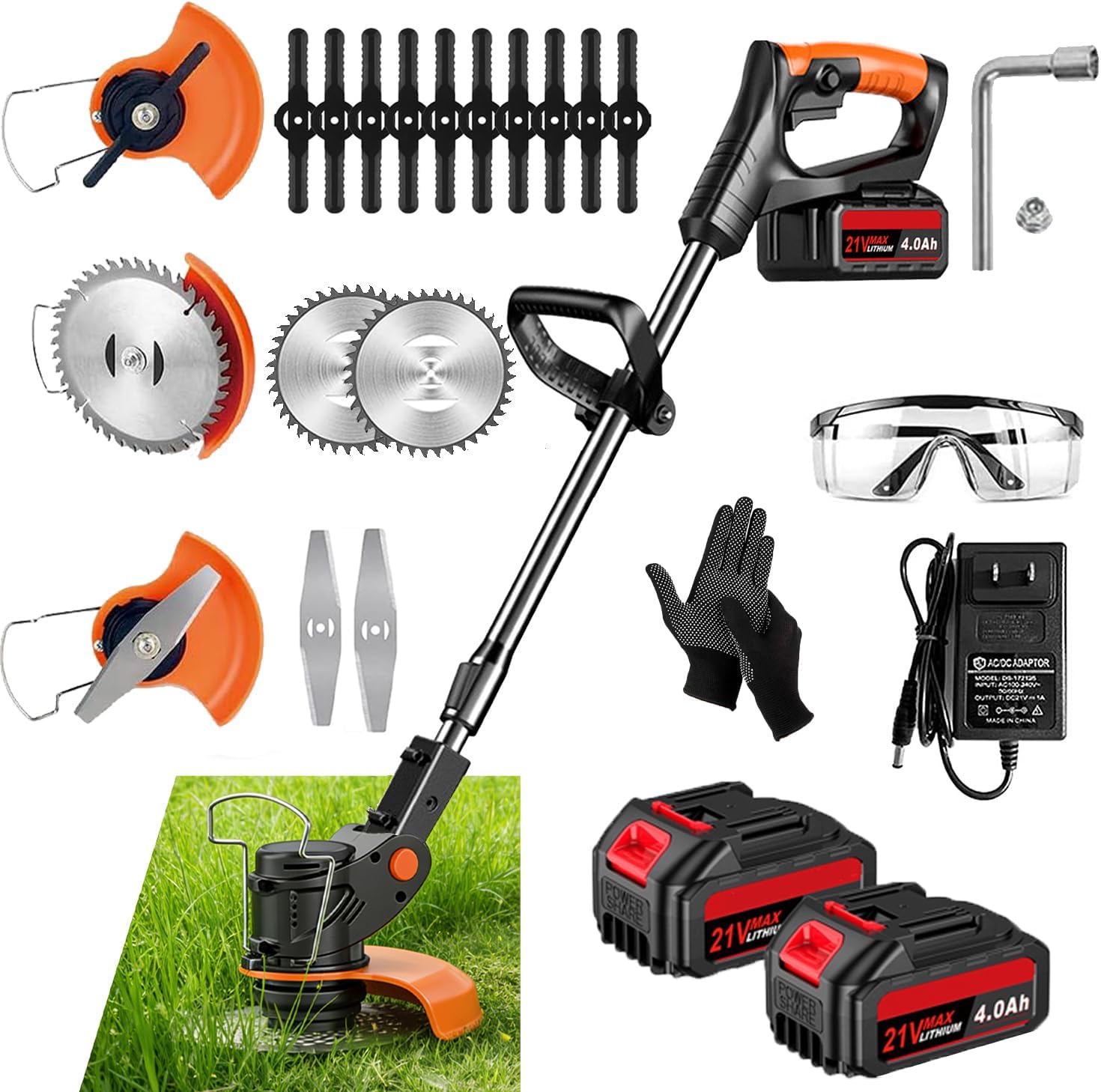 Weed Wacker, 21V Electric Cordless Weed Eater Brush Cutter with 3 Types Blades, 3.9 lbs, Adjustable Cutting Angle & Height Edger Lawn Tool for Garden and Yard