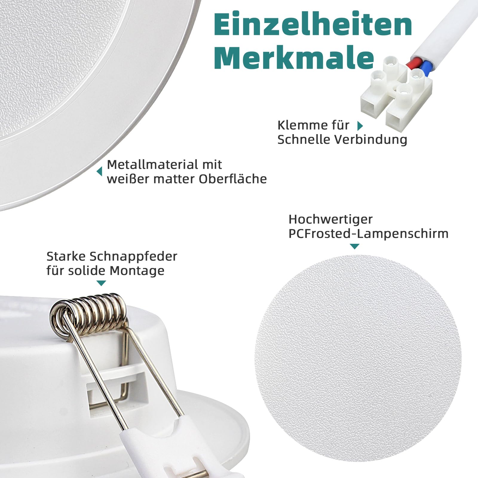 Foco led empotrable (230V, 9W, 3000K, 4500K, 6000K, 3CCT, 720 lm, para cocina, salón, pasillo, lote de 6, redondo, blanco, diámetro 95-110 mm)