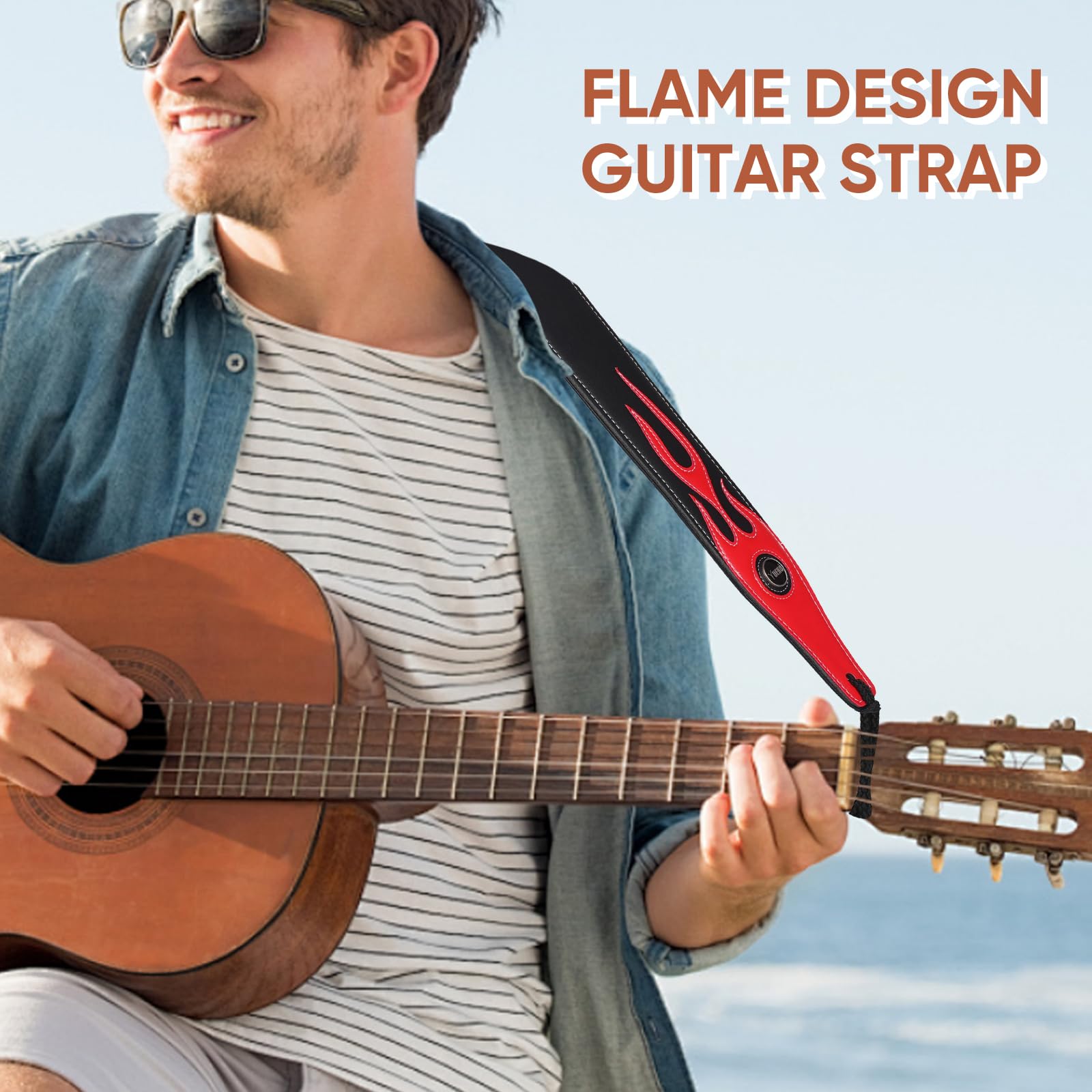 Gitarrengurt für E-Gitarre/Bass, cooles Lightning-Muster, Flamme